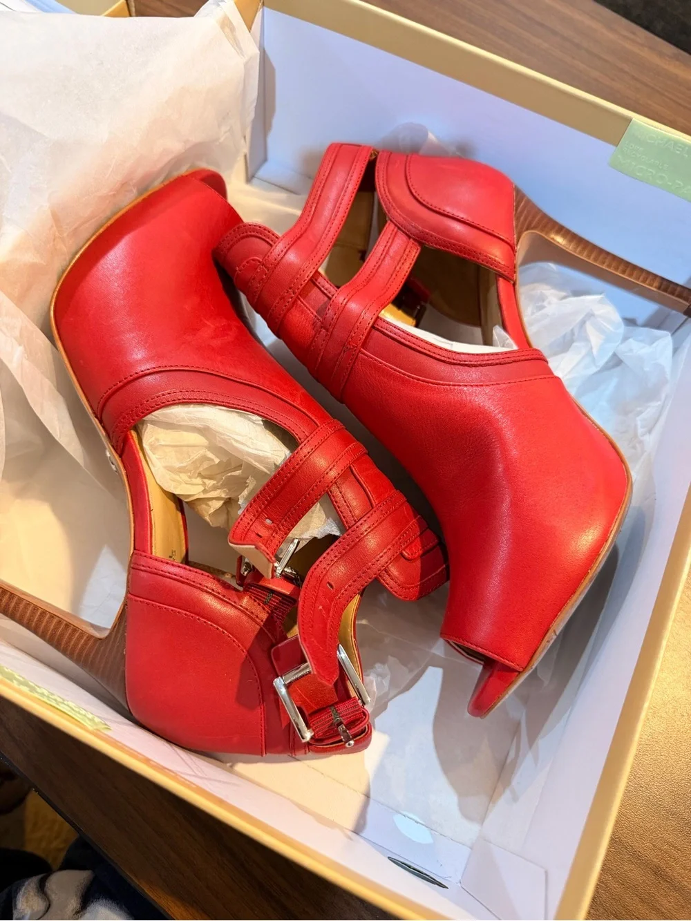 MICHAEL Michael Kors Scarlet Blaze Open Toe Bootie Leather Stripy High Heels